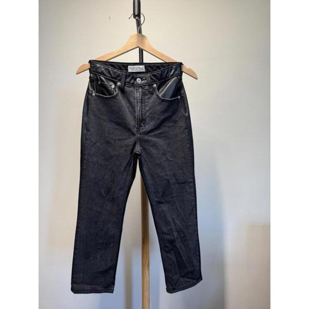 Abercrombie & Fitch Women's Black Denim Jeans with Faux Leather Detail